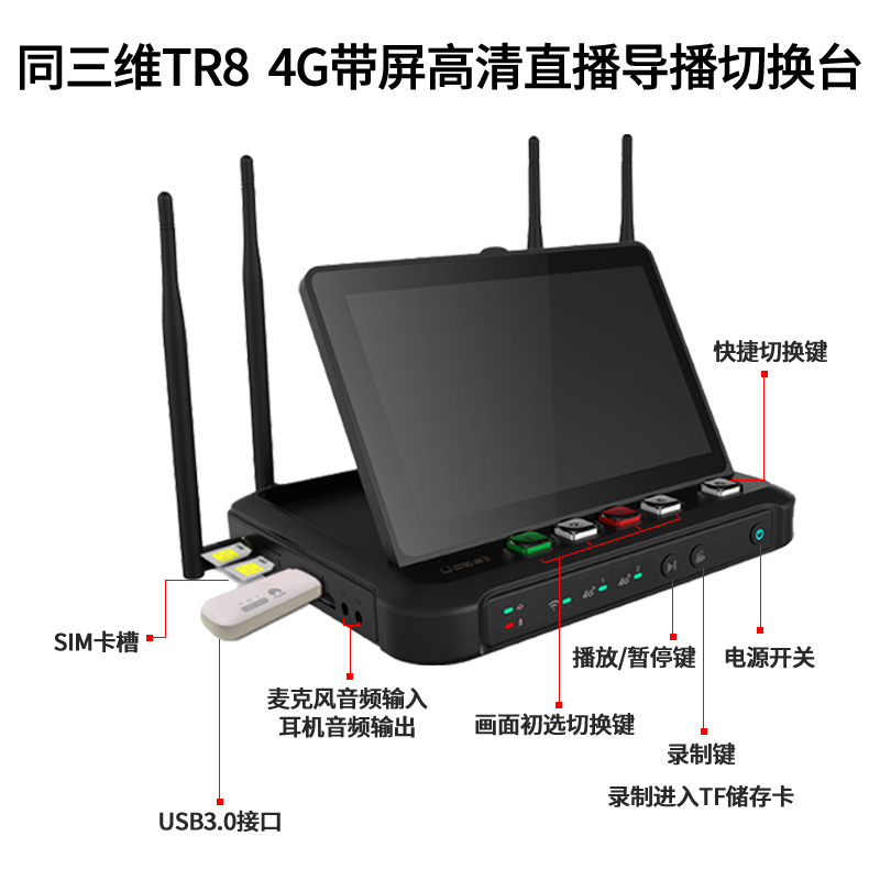 同三维TR8多网聚合4G便携8路高清导播台