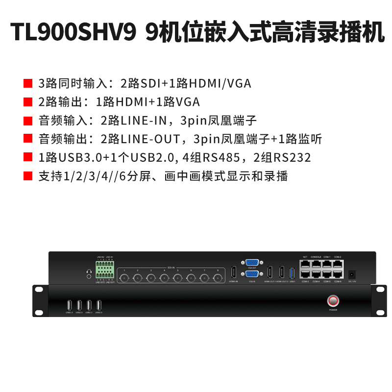 同三维TL900SHV9嵌入式9机位精品录播主机(1U机箱）